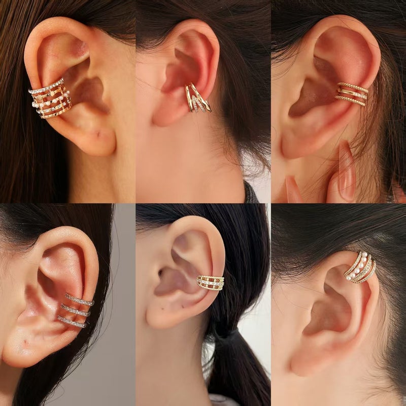 French Light Luxury Multi-Circle Ear Bone Clip With Diamond Pearls Without Pierced Ear Clip Bohemian Style Women'S Earrings - Image 2